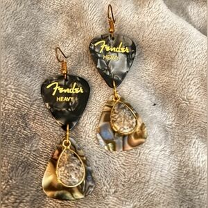 Fender Black and Gold Guitar Pick Earrings